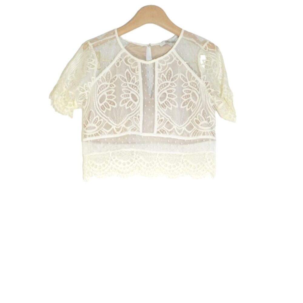 Lovers and Friends - Ella Floral & Polka Dot Lace & Sheer Top in Ivory / Size S